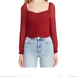 BB Dakota Deep Red Sheer Sleeve Blouse